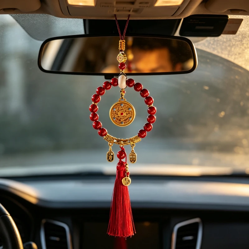 

1pc Ping An Ruyi Tassel Style Car Pendant Rearview Mirror Decoration Car Interior Accessories