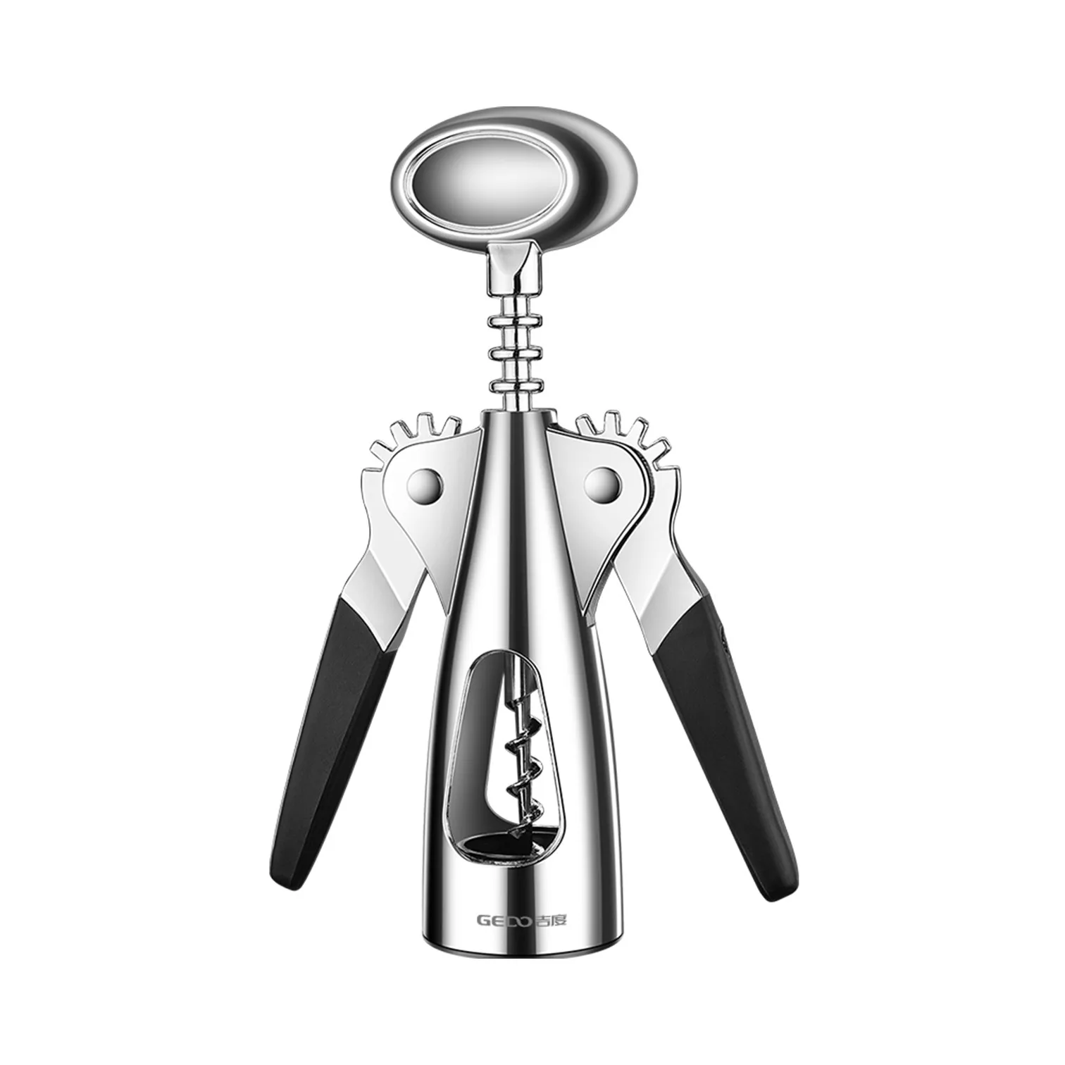 

LFGB Certification Ultra Hard Zinc Alloy Corkscrew Energy Saving Principle Red Wine Opener with Non-slip Side Handles Bar Tool