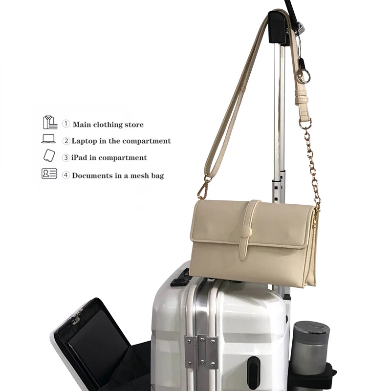 Hand Luggage  Lock Silent Universal Wheel  Suitcase with Cup Holder Business 