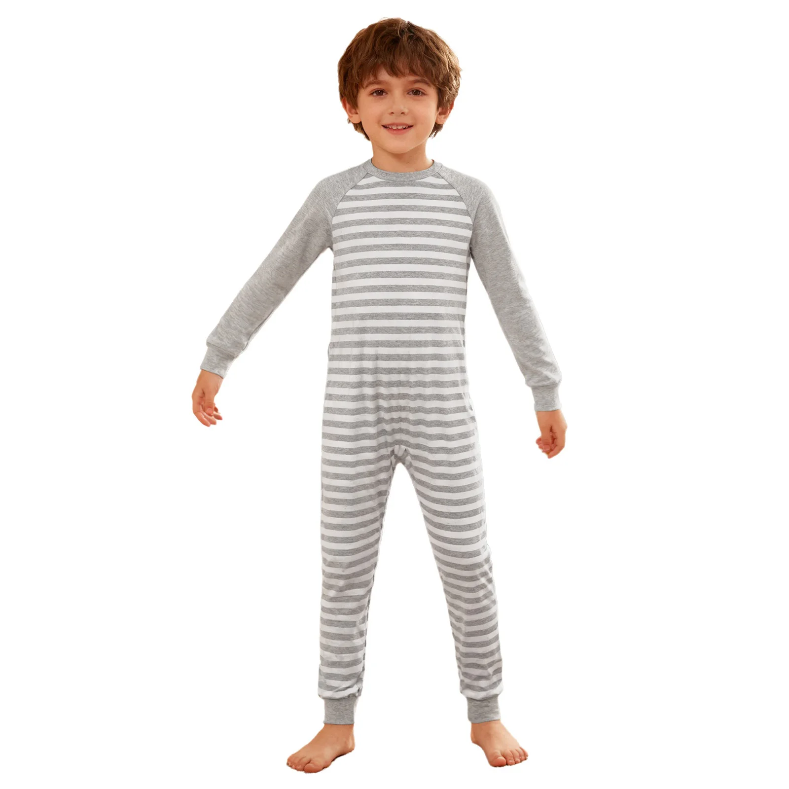 Boys Girls Adaptive Clothing for Special Needs Striped Round Neck Long Sleeve Back Zipper Anti-Strip Jumpsuit Casual Loungewear