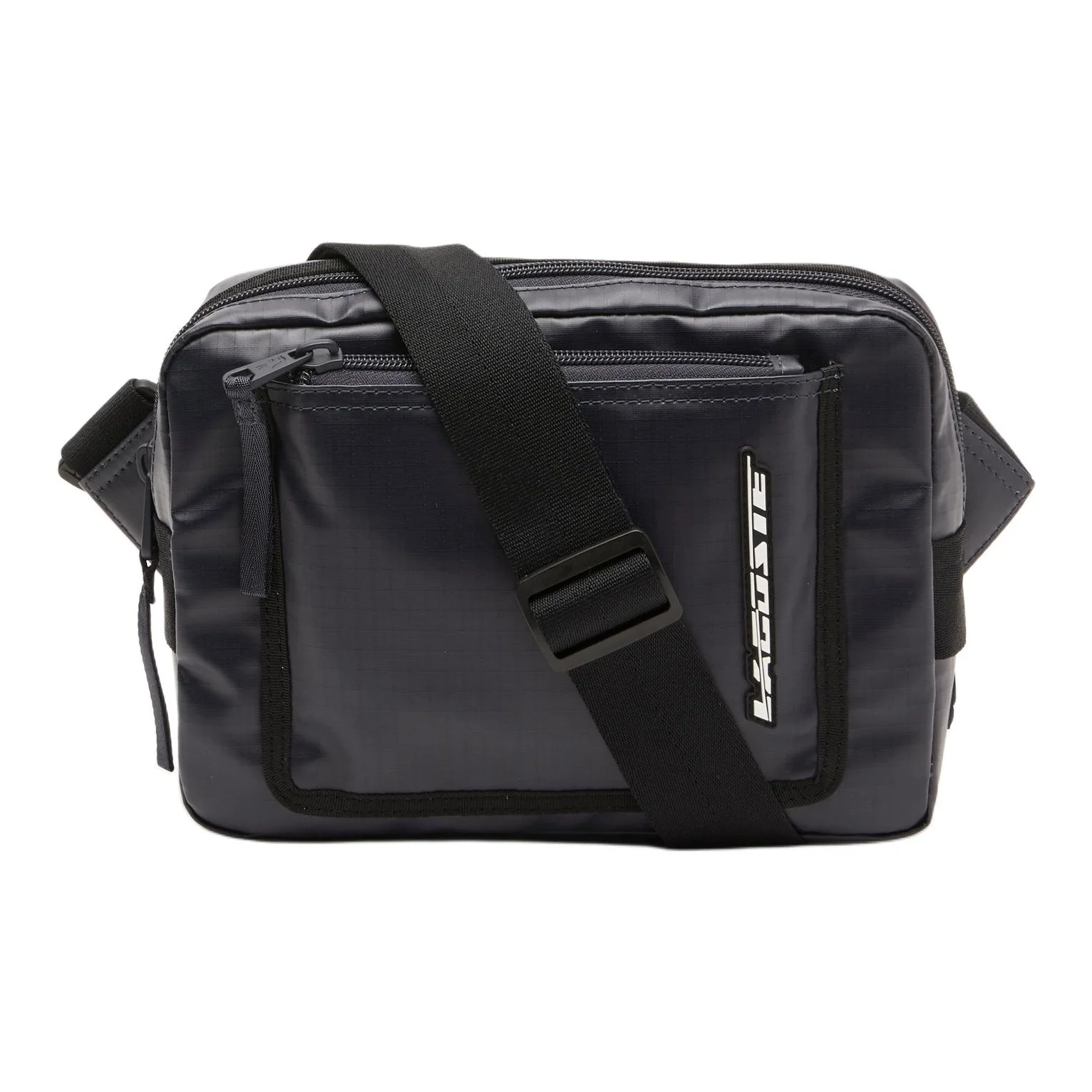Bolsa transversal LACOSTE de poliéster revestido, bolsa de ombro masculina regular azul meia-noite preta