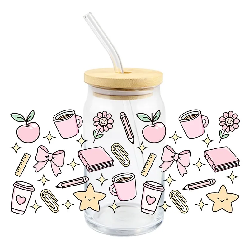 Cute UV DTF Wrap Transfer Stickers Cup Bow Design Transfer Decal Strong Waterproof Wrap For Glasses Cups Mugs DIY Decal