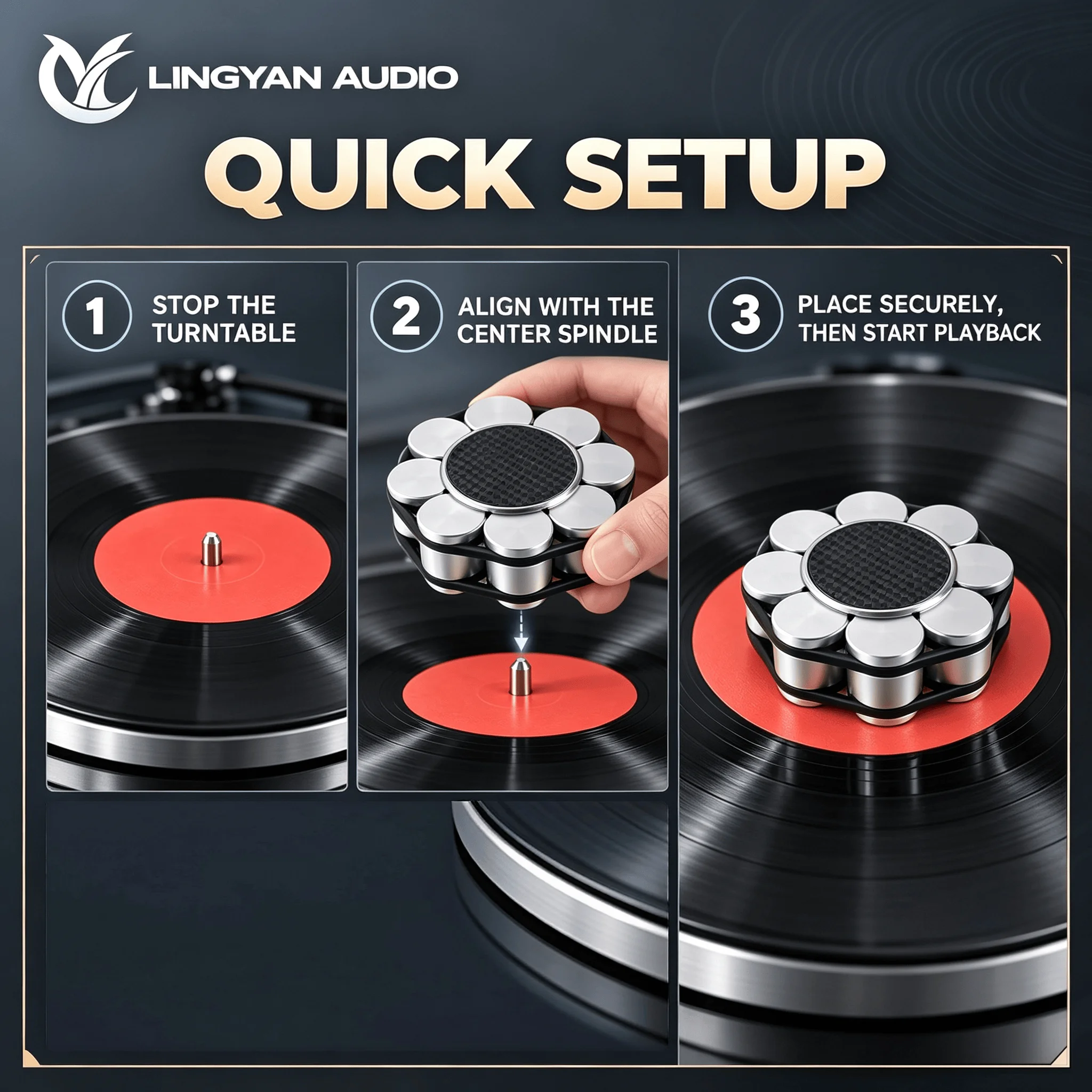 6063 Aluminum Carbon Fiber Turntable Weight 280g Vinyl Record Stabilizer 7.2mm Spindle HiFi LP Accessory