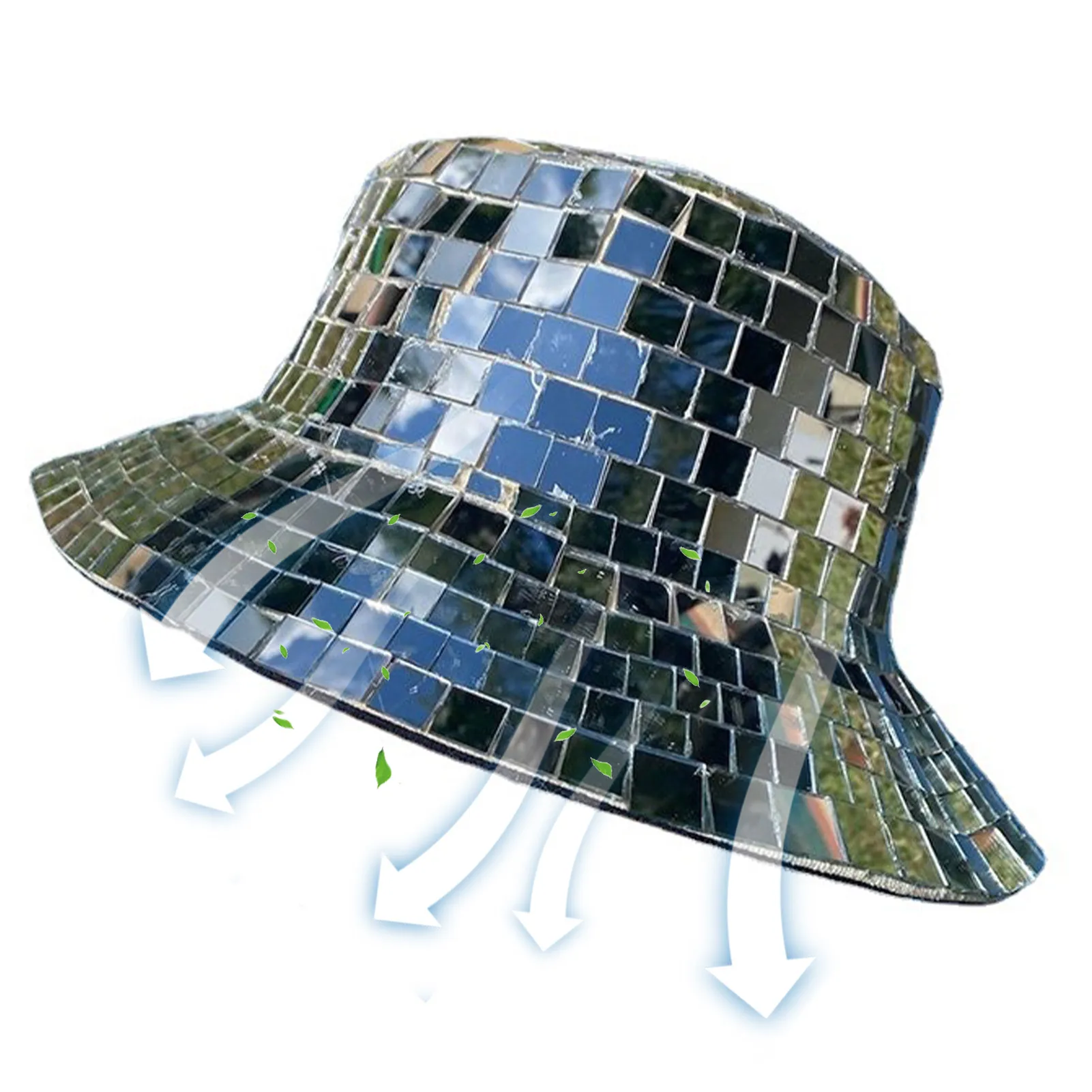 Stunning Disco Ball Hats Glitter Mirror Disco Bucket Hat for DJ Glitter Sequins Bucket Hat Cap for Club Stage Bar Party Dance