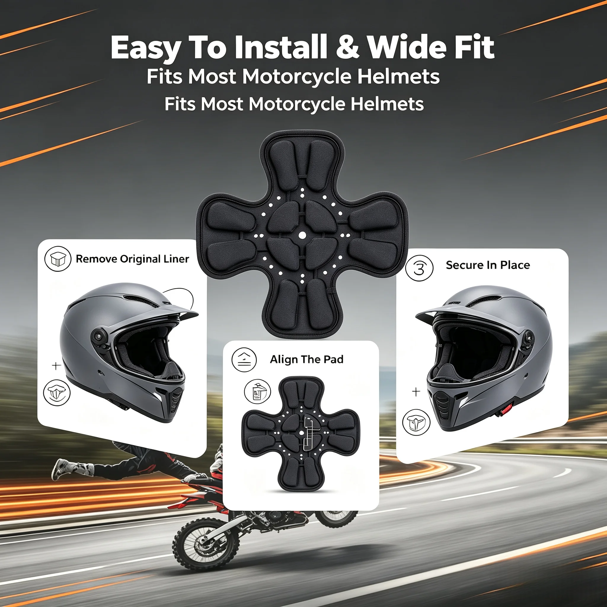 New motorcycle helmet accessory - moisture-absorbing and quick-drying inner lining for comfortable and breathable daily use