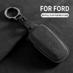 Suede Car Key Cover Case for Ford Maverick Focus Edge Explorer Everest Fusion Mondeo Raptor Bronco Ranger KA Fiesta Kuga