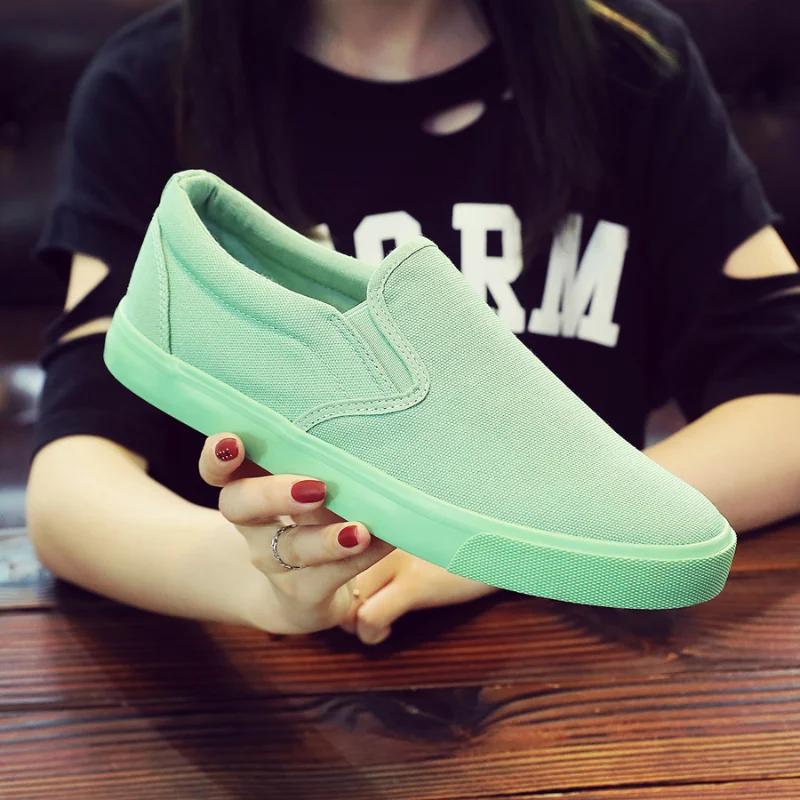 Pop Loafers Men Slip-on Casual Shoes Mint Green Canvas Footwear Comfort Breathable Sneakers Man Vulcanized Shoes Tenis Masculino