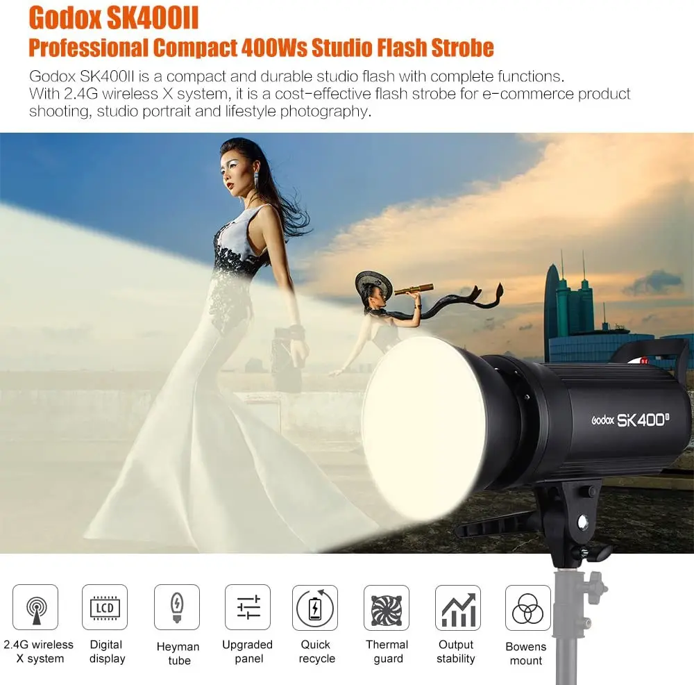 Godox SK400II 400Ws GN65 5600K Studio Strobe Flash Monolight Light Bowens Mount for Studio Shooting 2.4G Wireless X System