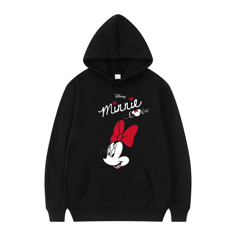 Cartoon Disney Mickey Mouse Black Couple Hooded Hoodie for Women 2024 Autumn New Loose Pullover Hoodie Coat Casual and Simple