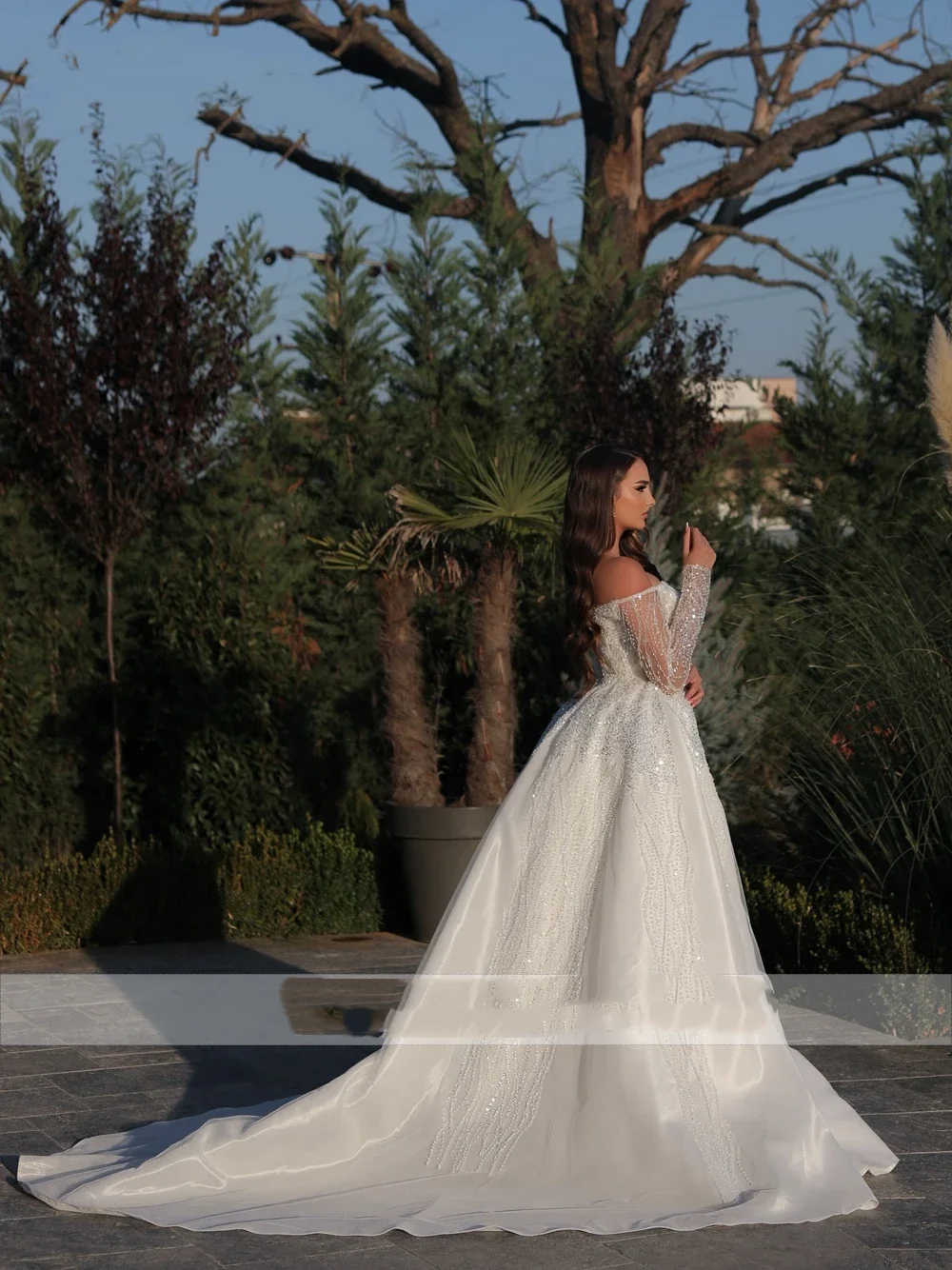 Flavinke Customized Sweetheart 2 In 1 Mermaid Wedding Dresses Off Shoulder full sleeves Shiny Beading Appliques Bridal Gowns