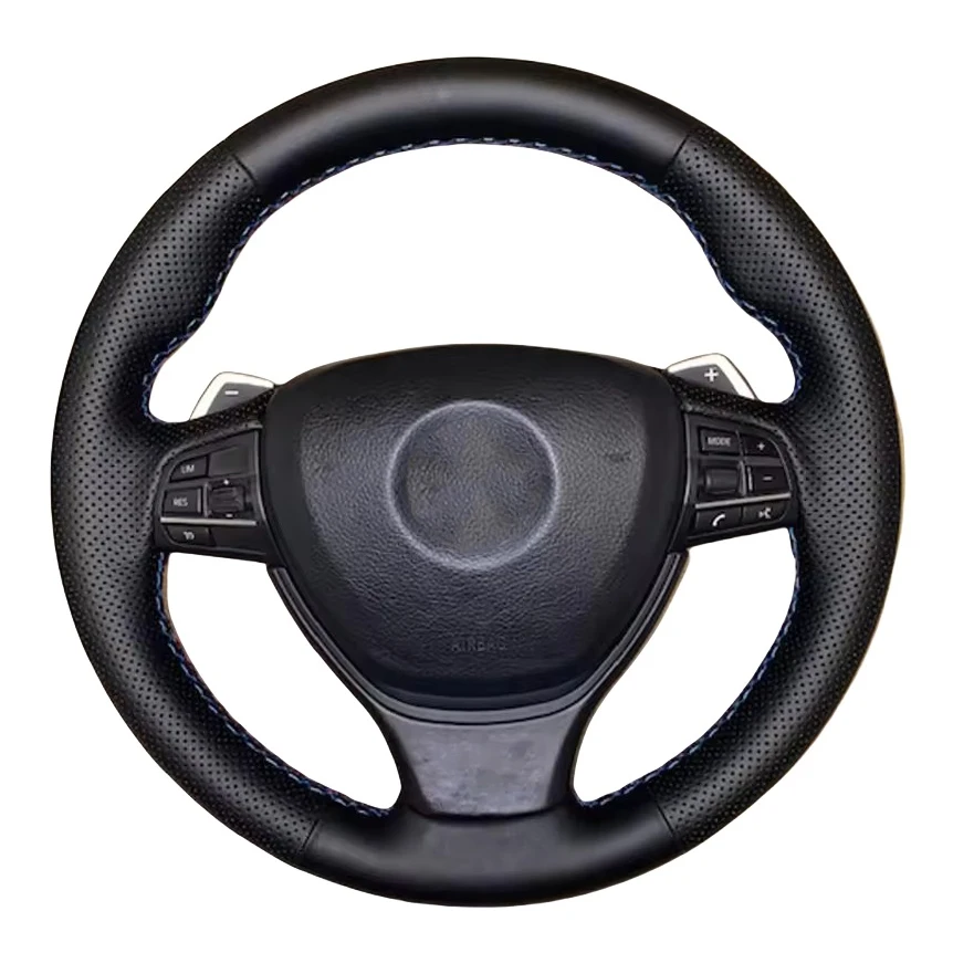 Capa de volante trançada de couro para BMW 5 6 7 séries F10 F07 F06 F12 F13 F01 F02 linha vermelha azul couro de microfibra perfurada