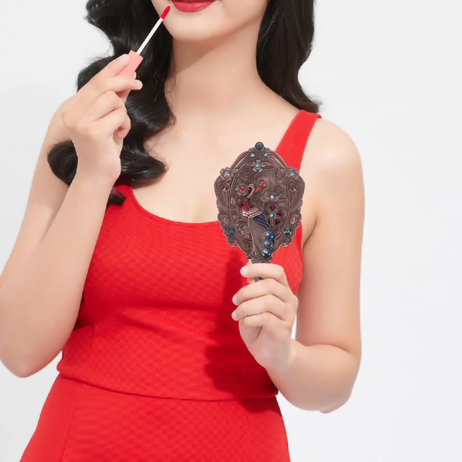 1Set Make-upspiegelset Vintage Handspiegel met Kam Draagbaar Kappersgereedschap voor Reizen School Gym Portemonnee