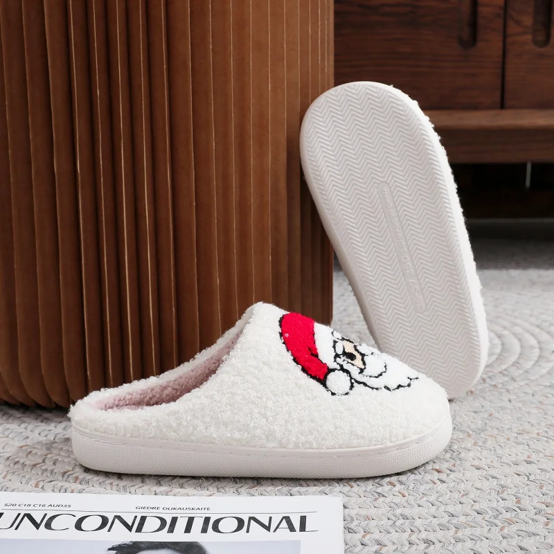 Christmas Santa  Reindeer Slippers for Couples Matching Plush Fuzzy Indoor Shoes His and Hers Cozy Winter Gifts with Thick Soft - Image 3