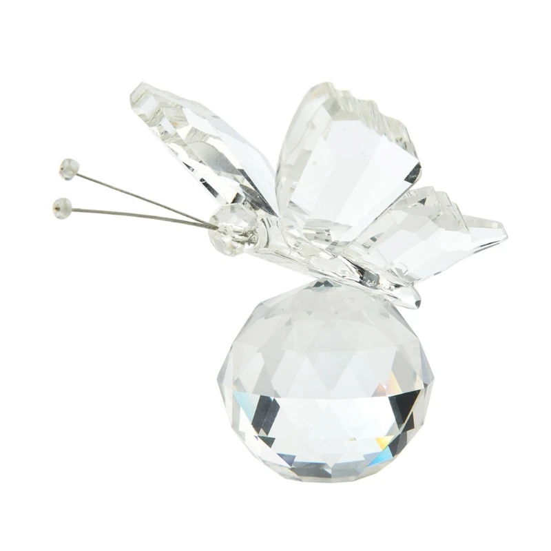 Crystal Butterfly Figurines with Glass Ball Base Glass Butterfly Statues Crystal Animal Figurine for Home Ornament Decor