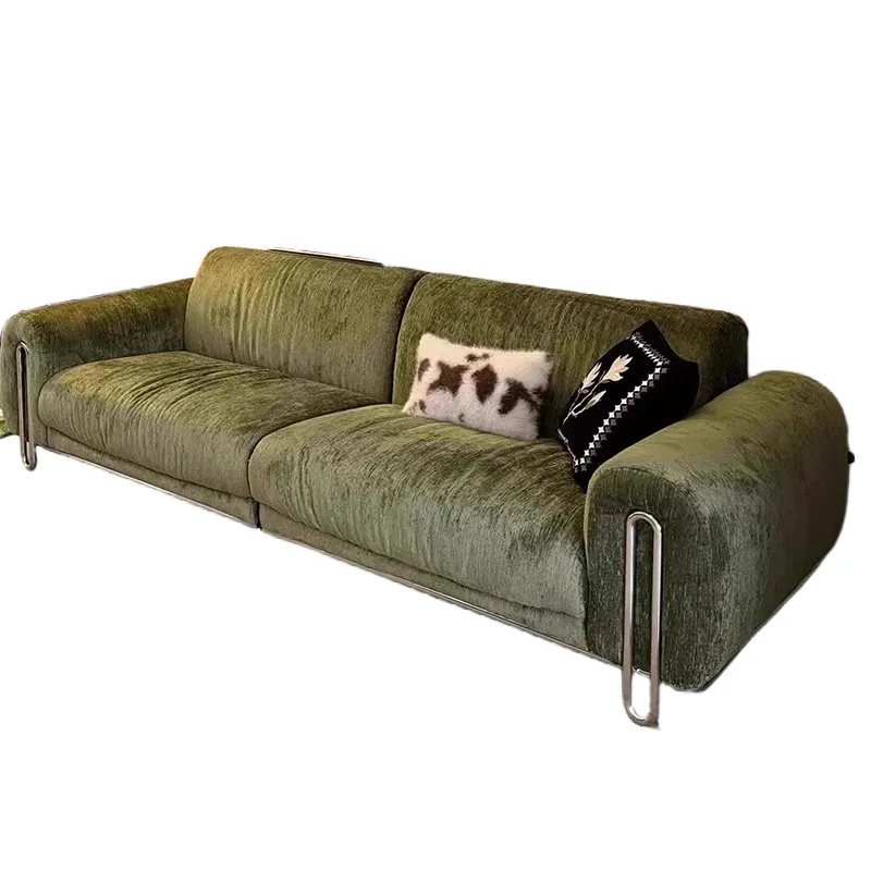 

Французский легкий роскошный тканевый диван для маленькой квартиры, гостиной, кремовый ветер, простой прямой диван из нержавеющей стали для трех человек