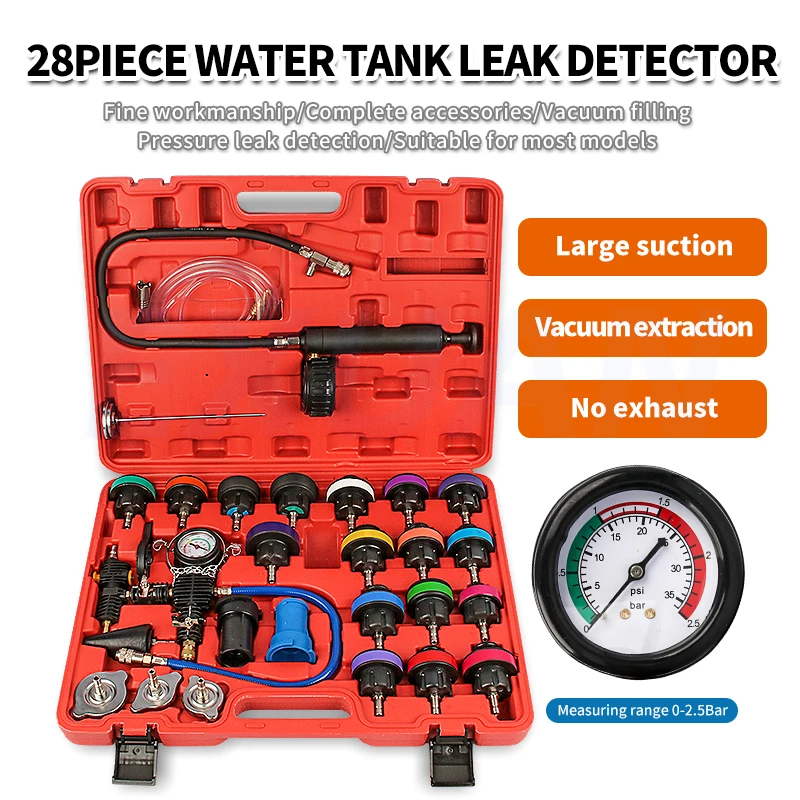 28Pcs Car Water Tank Leak Detector Gauges Pressure Gauges Cooling Systems Pressure Tool Antifreeze Cooling Replacement Injectors