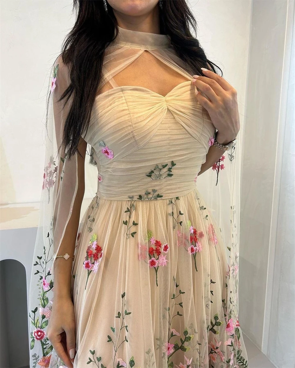  Fashion Exquisite Spaghetti A-line Embroidery Tulle Formal Occasion Gown robe soiree femmes فستان مناسبا 