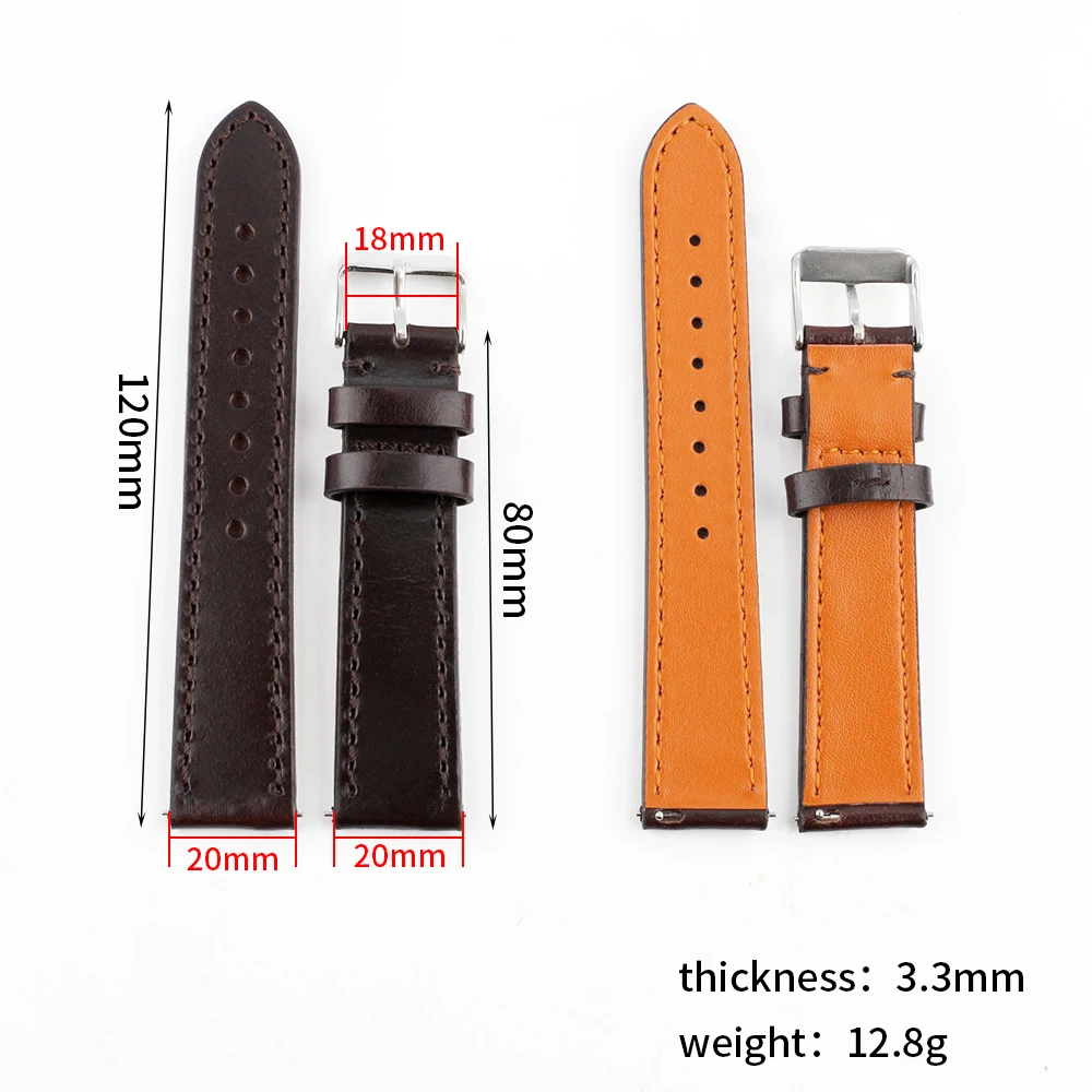 Retro Genuine Leather Strap Oil Wax Crazy Horse Leather Watchband 20mm 22mm High Quality Business Watch Band