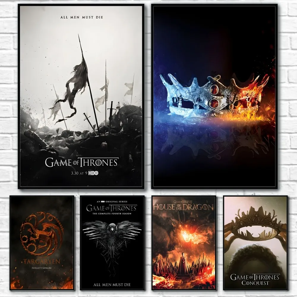 Game of T-ThroneS W-Western D-Dragon Movie Poster Sticky Wall Art Printing Waterproof Home Living Bed Room Bar Aesthetic Decor