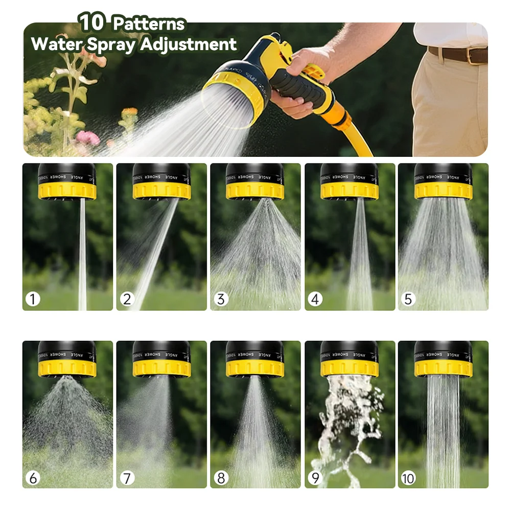 10-Pattern Multifunctional High-Pressure Water Gun Garden Hose Nozzle for Plant Watering Car Washing Yard Household Irrigation