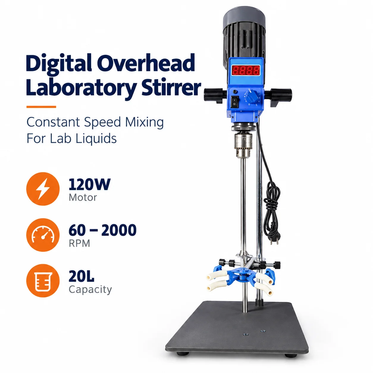 AOLIVIYA 120W Digital Laboratory Overhead Stirrer Electric Mixer 20L 60 To 2000RPM Constant Speed Viscosity Lab Mixing Machine