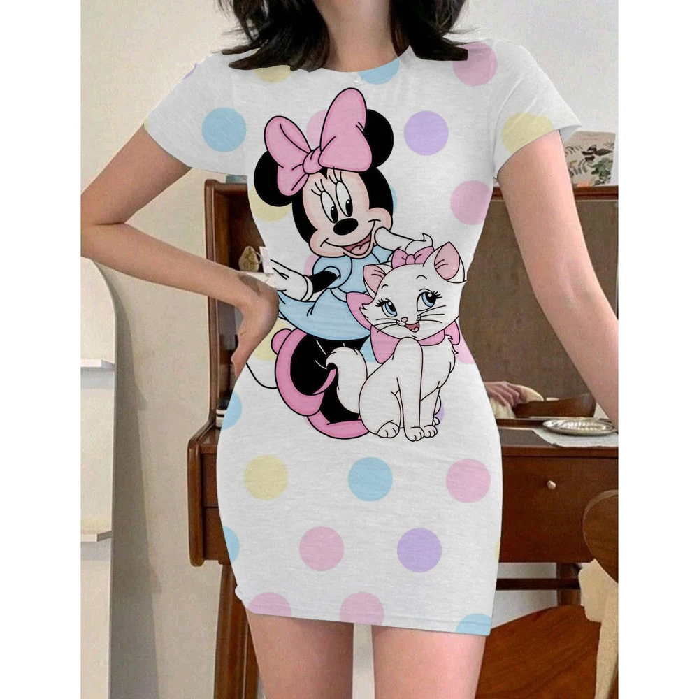 

Элегантные женские платья 2025 года, топ, сексуальное облегающее женское платье с Минни Маус, повседневное модное платье с мультяшным принтом Диснея, Микки 3XL