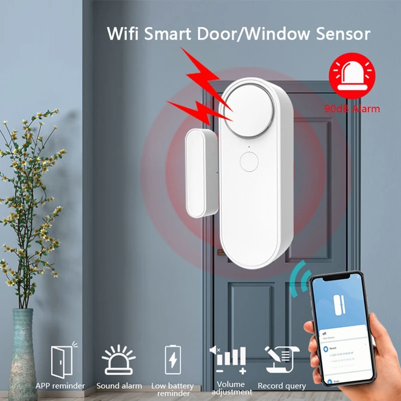 Penawaran Terbaik Tuya Sensor Pintu Wifi Sistem Alarm Keamanan Rumah Pintar Peringatan Kemerdekaan Adegan 90DB Fungsi Pengingat Aplikasi Sirene