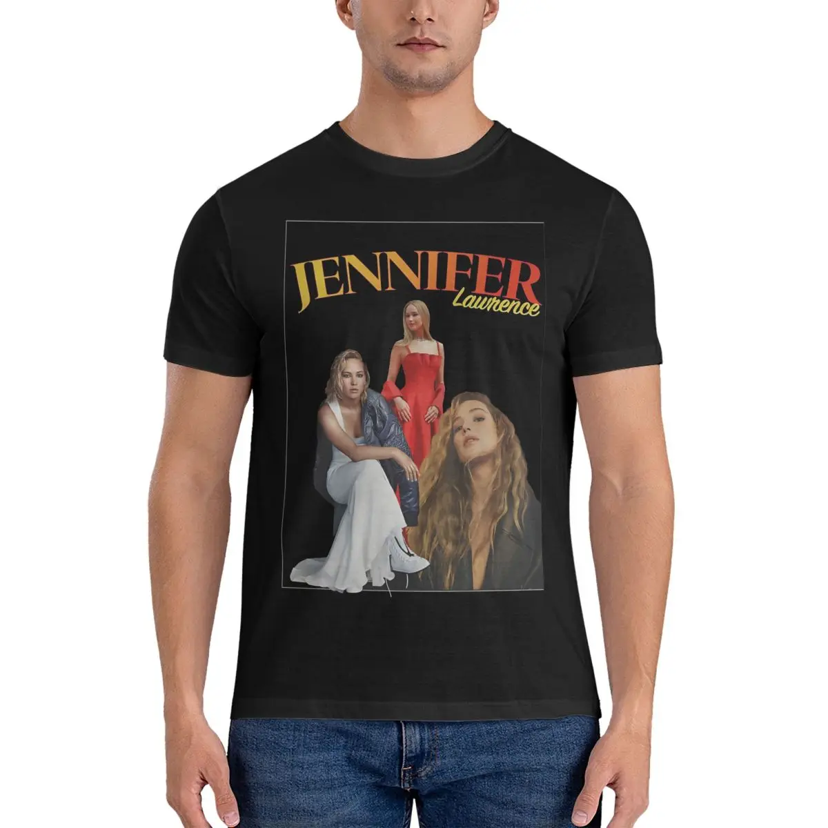 Fashion Vintage Homage Look T-Shirts for Men Crewneck Cotton T Shirt Jennifer Lawrence Short Sleeve Tee Shirt Printed Clothing