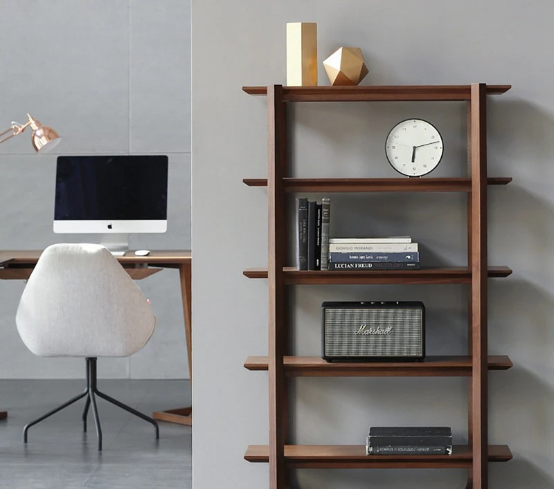 Nordic North American Black Walnut Solid Wood Bookshelf Floor Shelf Living Room Partition Storage Shelf Multi-layer Display
