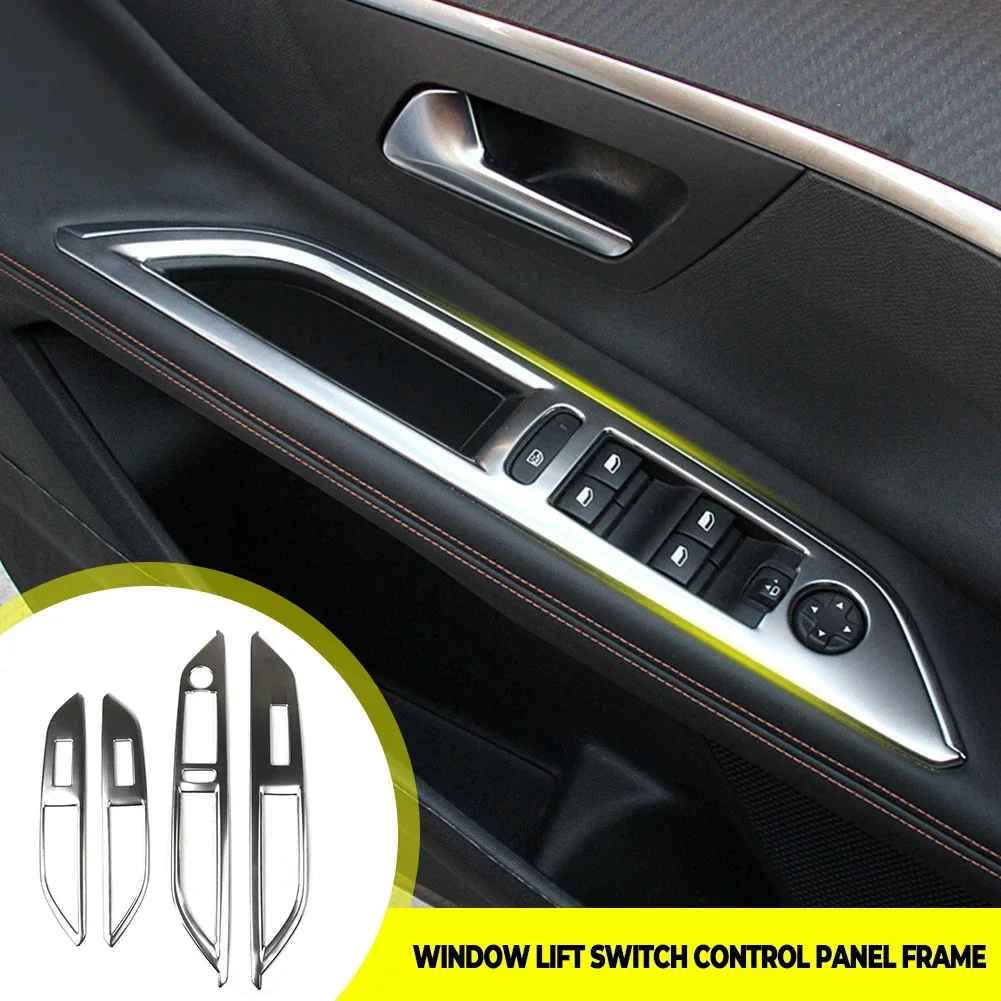 4pcs Stainless steel Car Window Lift Switch Control Panel Frame Cover Trim for Peugeot 3008 GT 5008 GT 2017 2018 Car Accessories