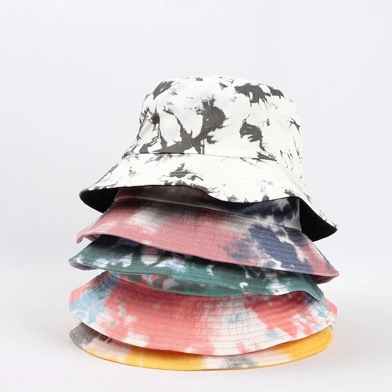 European Tie Dye Reversible Fisherman Hat, Korean Ins Casual Bucket Cap for Men Women, Black Sun Protection Hat