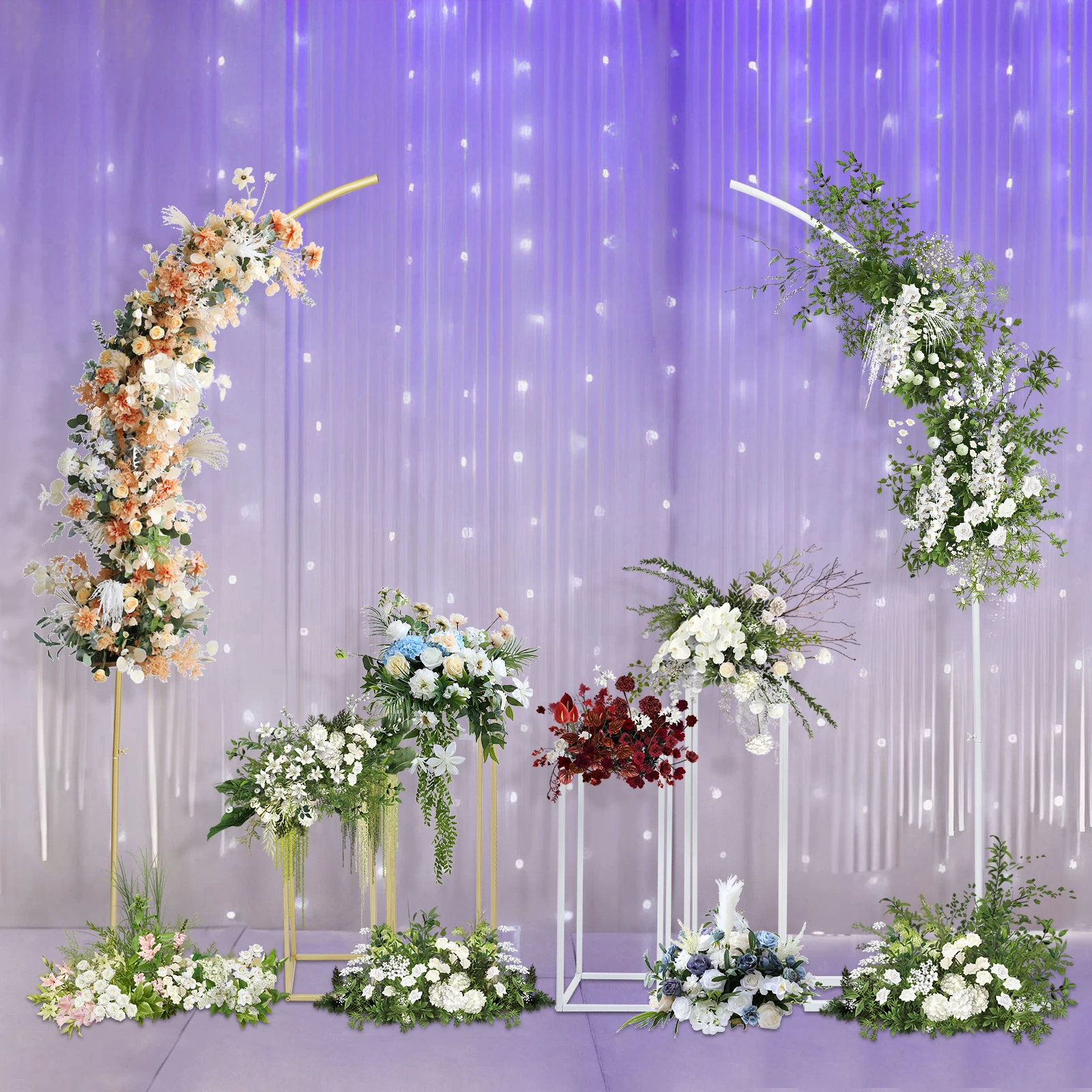 Ballon Arch Stand and 2 Flower Stands, Arch Backdrop Stand for Parties, Wedding Flower Stand