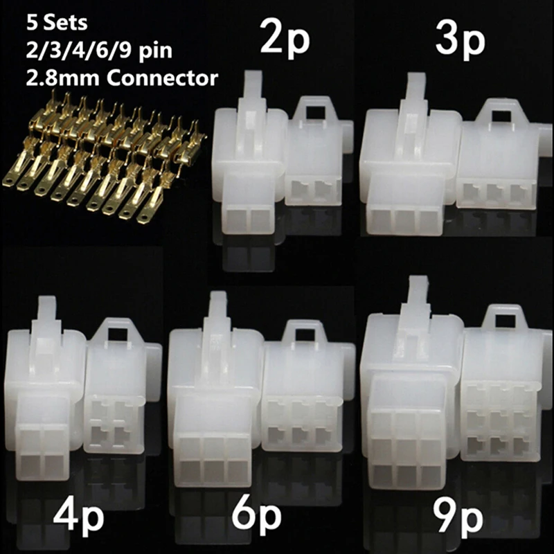 5Sets Automotive Electrical 2.8mm 2 3 4 6 9 Pin Crimp Wire Connector Terminal