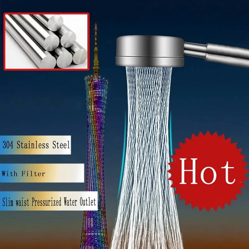 New 304 Stainless Steel High Quality Super Pressurized Shower Head Anti-Fall Shower Head Water-Saving Rain Bathroom Accessories