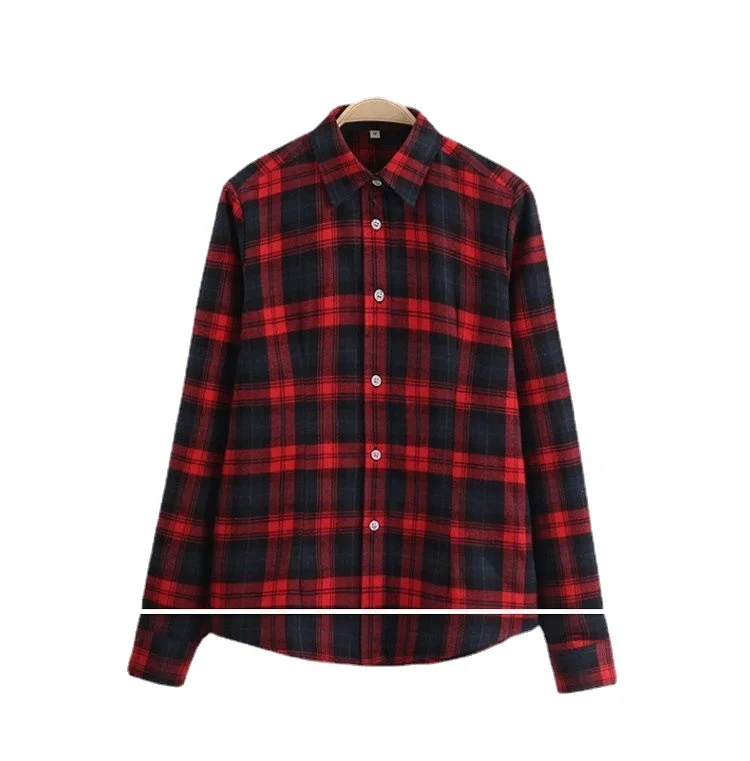 2024 New Plaid Shirt Women Long Sleeve Blouses and Tops Cotton Casual Female Flannel Shirts Red Black Check Clothes Blusas