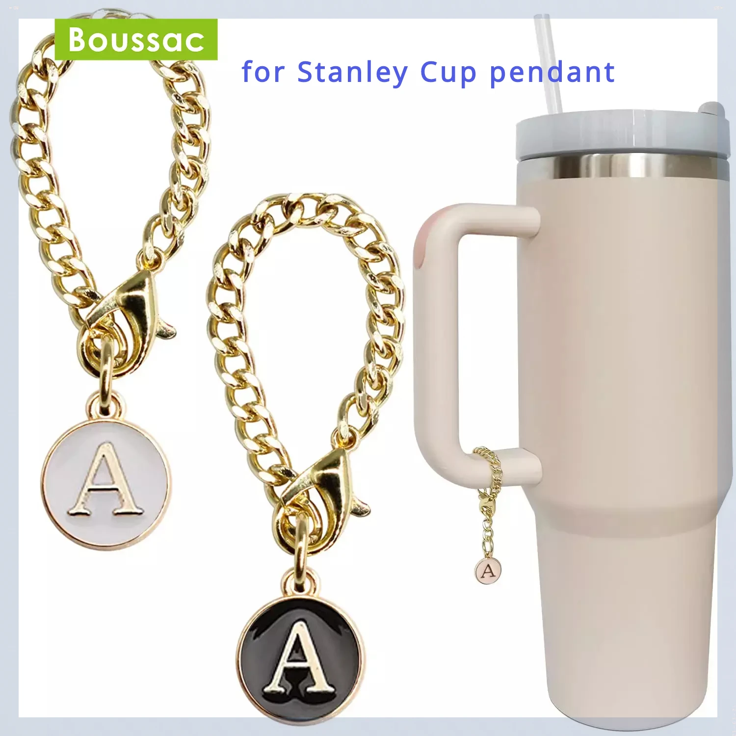 Luxurious Letter Charm Accessories for Stanley Cup Initial Name ID Personalized Handle Charm for Stanley Tumbler Cup Accessories