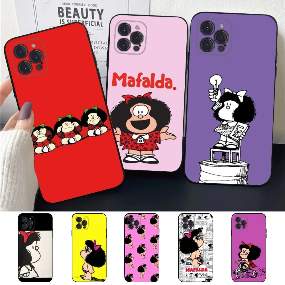 M-Mafalda  Phone Case For Apple iPhone 15,14,13,12,11,XS,XR,X,8,7,Pro,Max,Plus,mini Silicone Black Cover