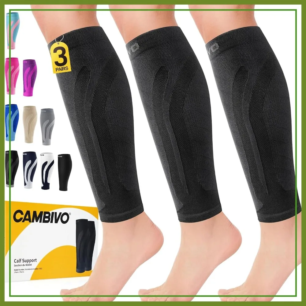 

3-Pair Calf Compression Sleeves for Men & Women – Footless Socks for Shin Splints & Leg Pain Relief