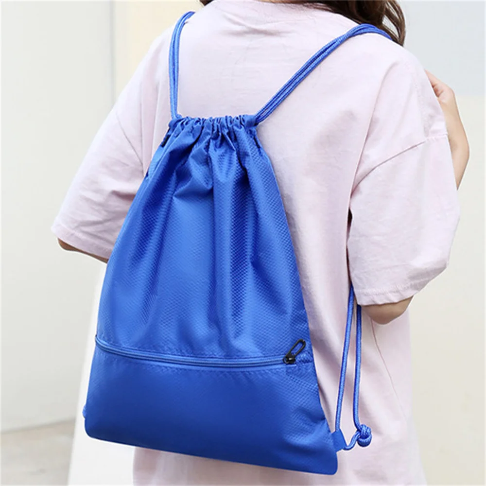 Bolso de hombro con cordón para deportes al aire libre, mochila de Fitness Simple para hombres y mujeres, bolsa de baloncesto ligera, bolsillo con cremallera Oxford