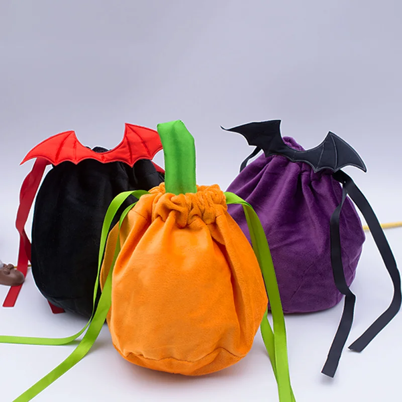 Velvet Halloween Candy Bag Red Black Bat Ears Trick or Treat Candy Packing Bags Dropshipping Gift Bags Party Decoration 2024 New