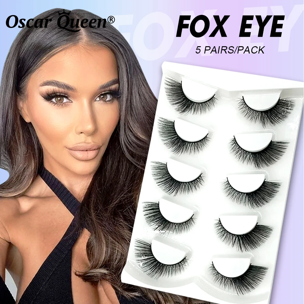 2023 New Cat Eye Lashes 5 Pairs Fox Eye Mink Eyelashes Package Boxes Wholesale Wispy Fluffy Manga False Lashes Makeup Tools Bulk