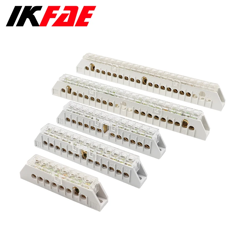 IKFAE Terminal block 6X9MM 8/12/18/6+6/9+9 holes Brass Strip Zero Wire Brass Terminal Distribution Cabinet Zero Earth Row