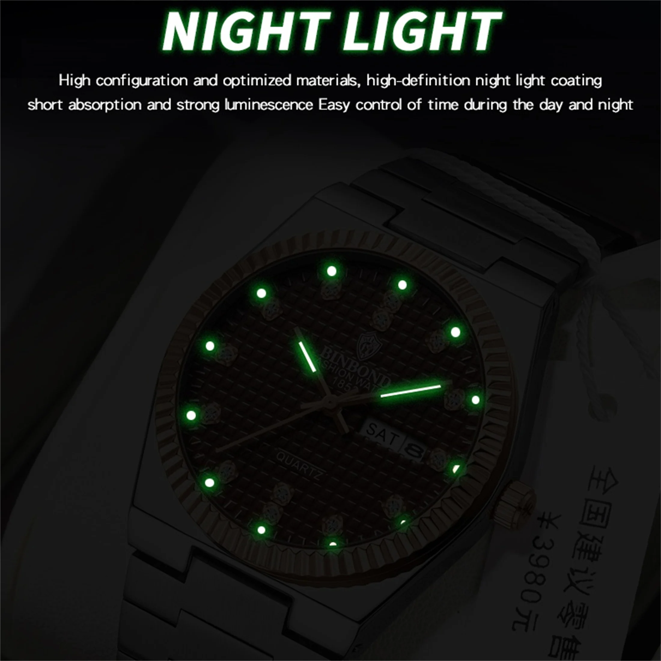 Business Watch Men\'s Watch 30M Waterproof Calendar Date Function Rhinestone Stainless Steel Watchband Male Quartz Watch Gift 103