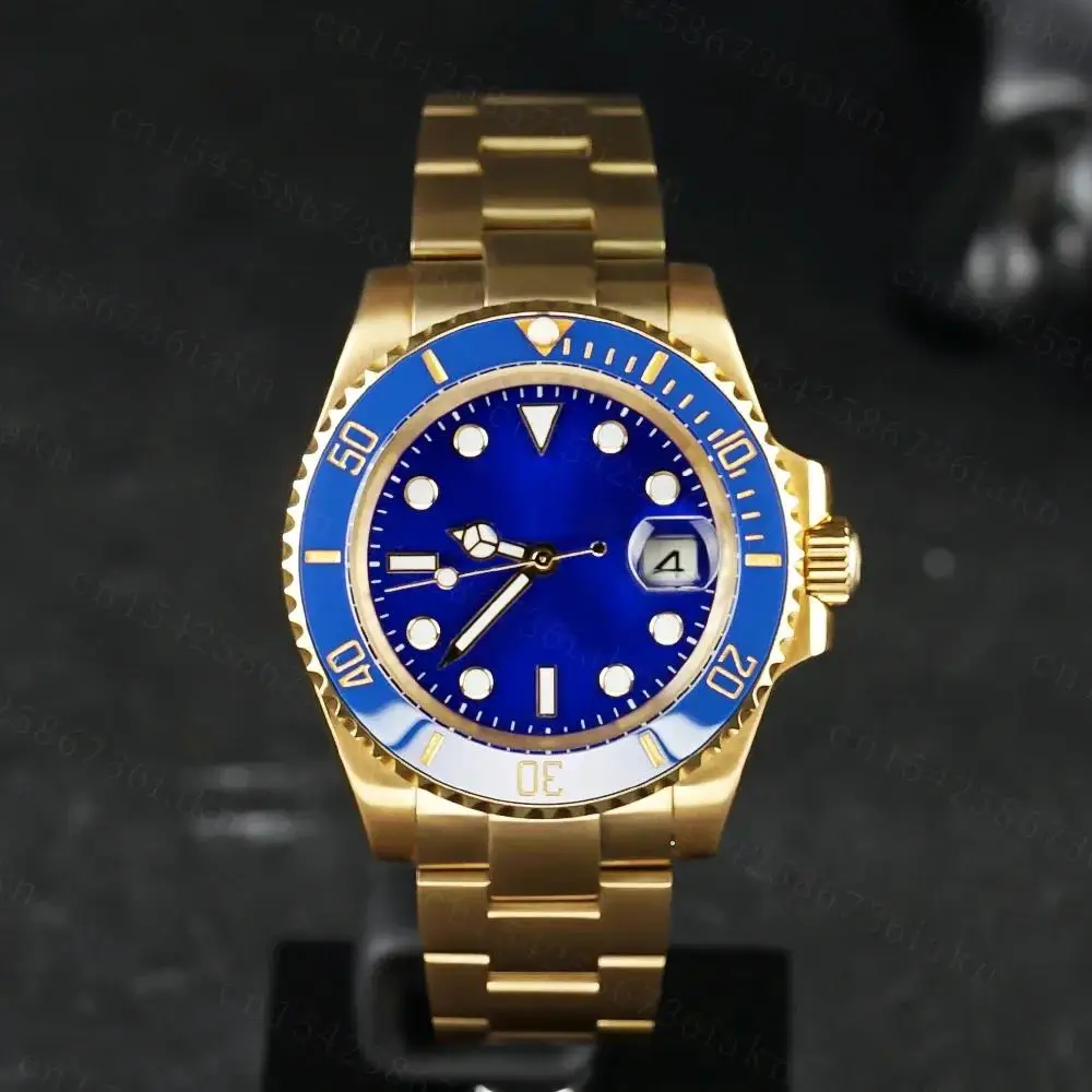 럭셔리 새 남성 자동 기계식 시계 스테인레스 스틸 팔찌 블랙 클루 세라믹 사파이어 시계 날짜 40mm