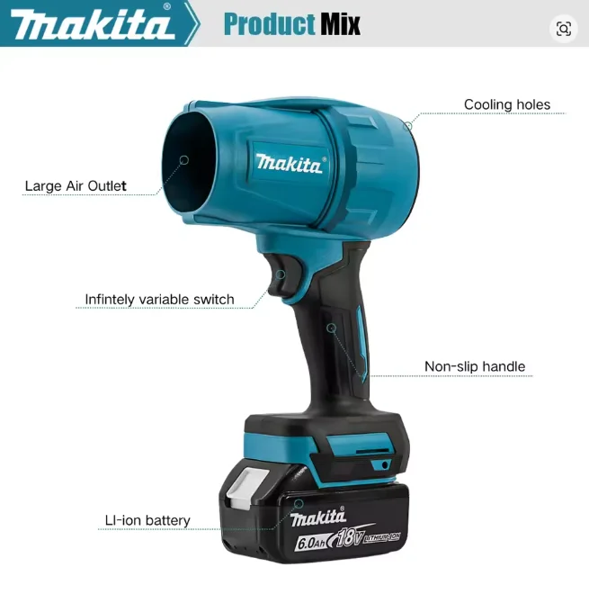 Makita 18V Violent Blower Turbo Jet Fan 30000RPM Electric Air Duster Wind Speed Turbo Rechargeable Car Cleaning Tool