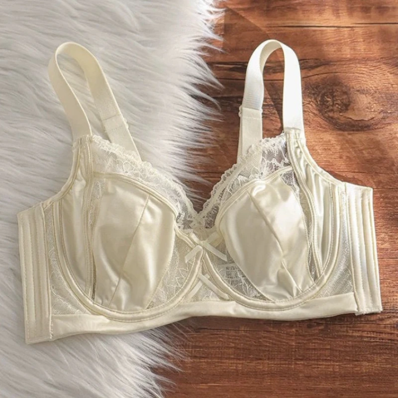 Lace Satin Bra Soft Underwire Ultra-thin Version Minimize Comfort Breathable Women's Underwear M L XL 2XL 3XL