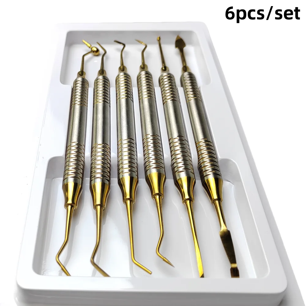 6PCS/Set Dentistry Composite Resin Filling Set Spatula Thick Handle Titanium Plated Head Filler Restoration Dental Instrument