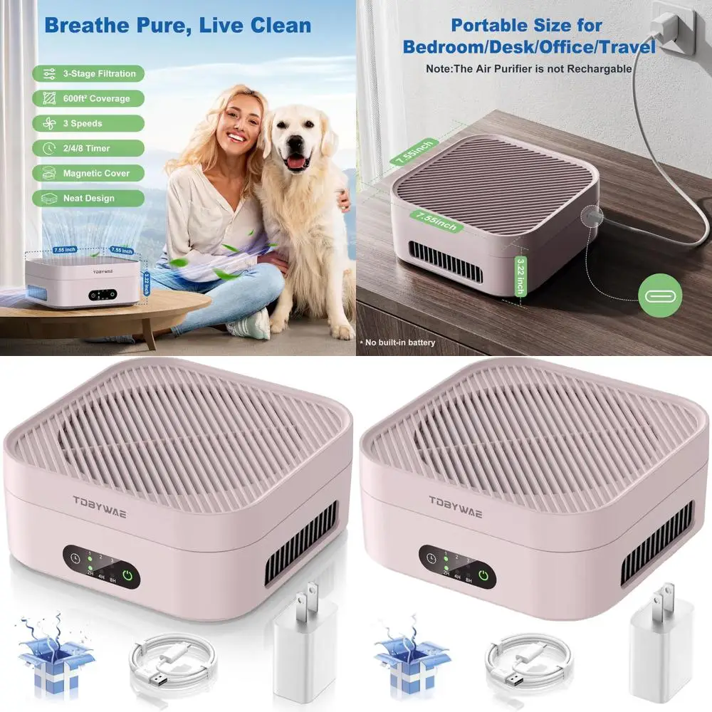 

Очиститель воздуха HEPA для дома или спальни площадью до 600 кв. футов, подходит для владельцев домашних животных, эффективно удаляет пыль, пыльцу, запахи и дым, с бесшумным вентилятором.