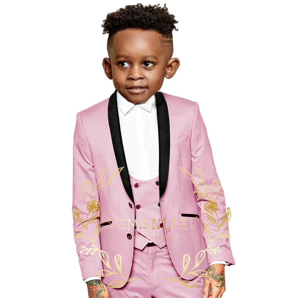 

Pink Boys Party Wedding Tuxedo Black 3 Piece (Blazer+Pants+Vest) Formal Jacket Kids Suit Child Clothes costume enfant garçon