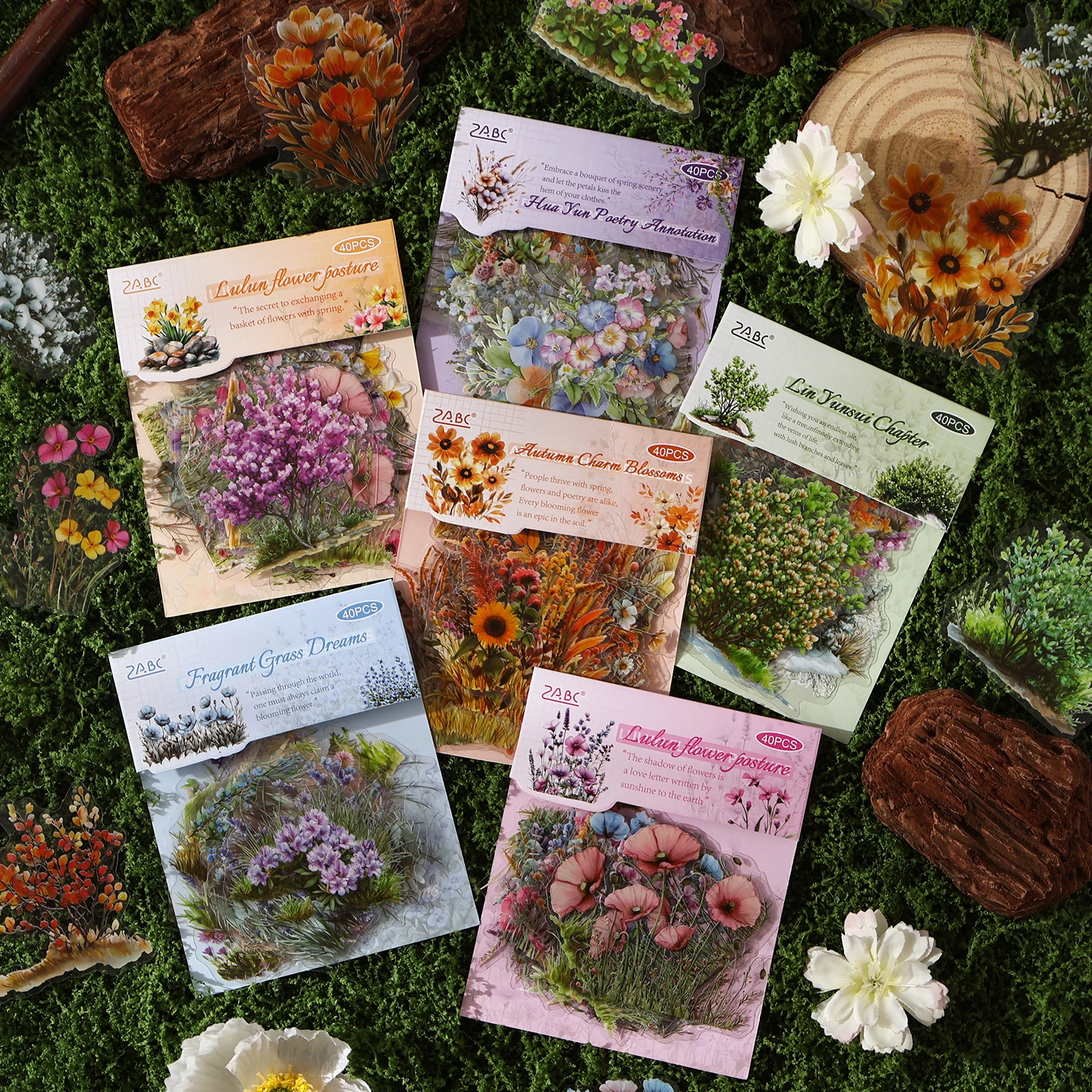 40 pcs Stacks of plants and flowers PET Stickers Creative Decorative handmade Scrapbooking Material Diary Album Craft Supplies